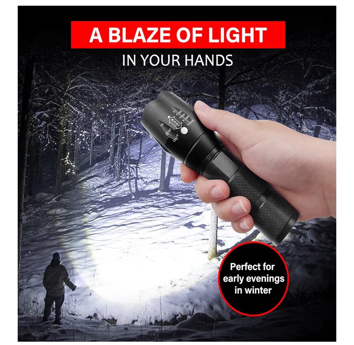 Military Tactical Light LED Flashlight High Power 5-Modes Water Resistant 2/pcs