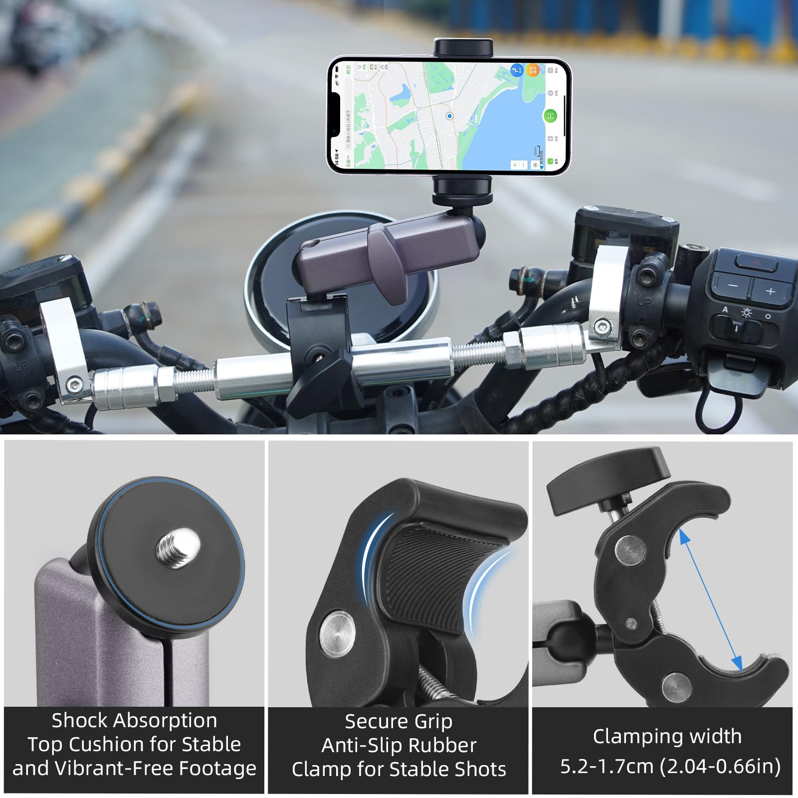 BRDRC Pocket 3 4 Camera Bike Mount Clamp Motorcycle Handle Small, silver