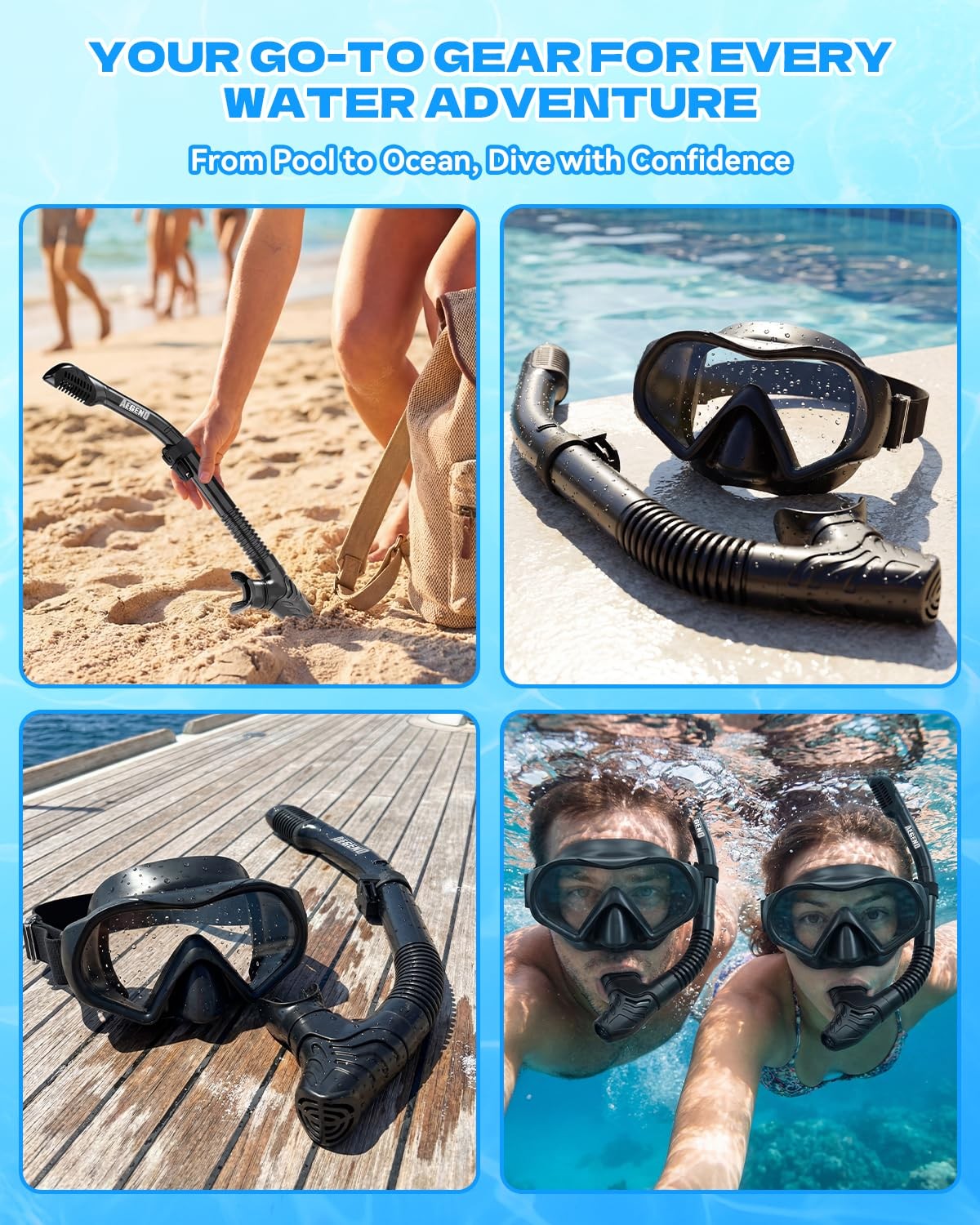 Aegend Dry Snorkel Adult Youth Top Valve Swimming Diving Gear