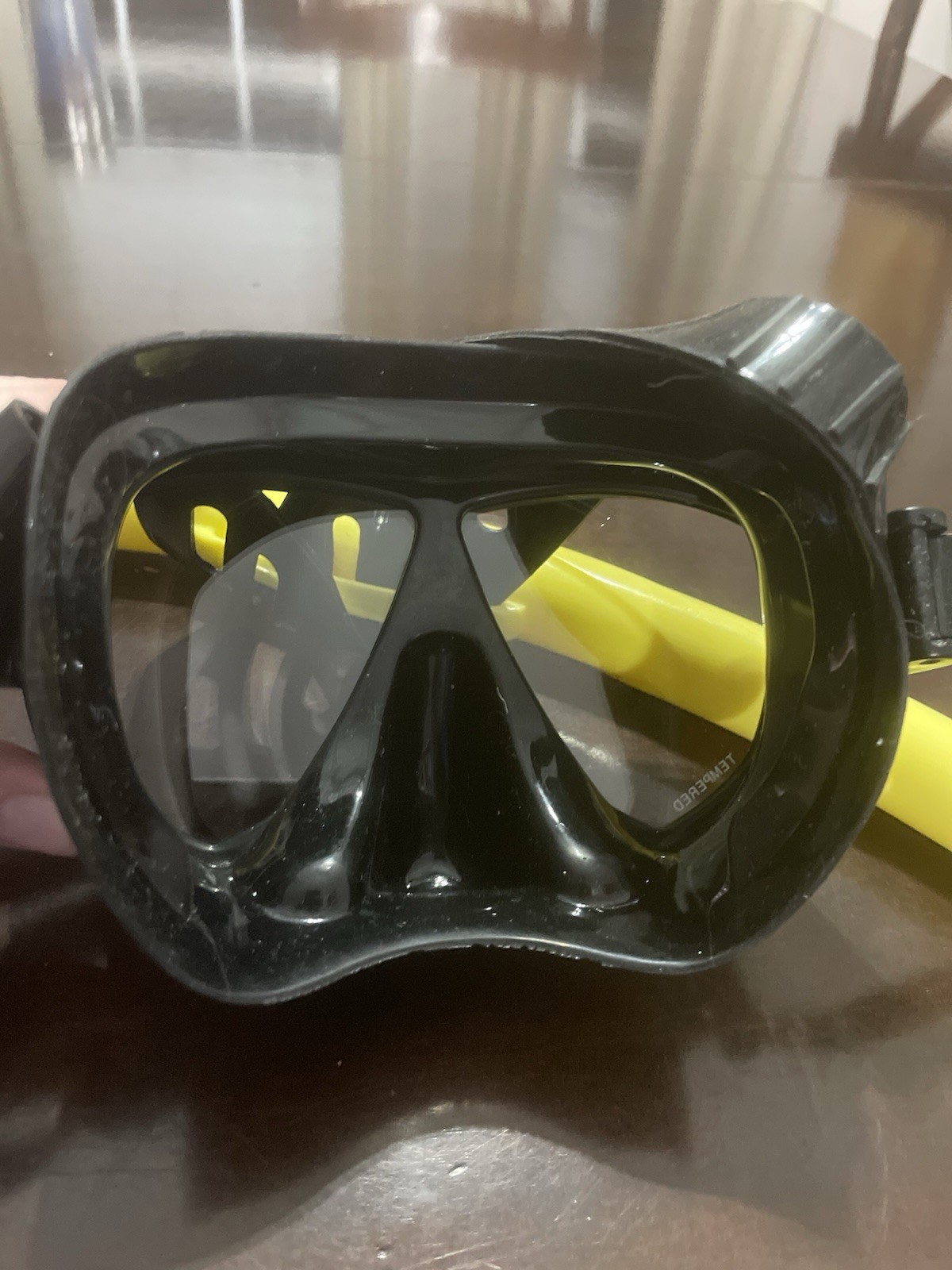 Snorkel & Dive Mask Set Tempered Glass Black Yellow Adult Scuba Snorkeling