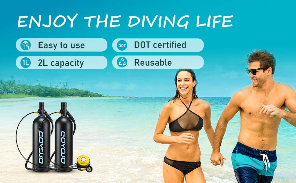 GOYOJO 2L Scuba Diving Tank Kit, Oxygen Underwater Pump & Diving Glasses & Vest
