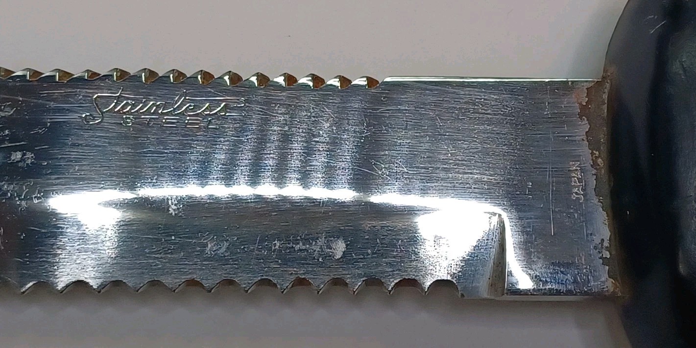 Vtg Eternal Dive Knife Partial Serrated W/ Sawback Teeth, And Sheath From Japan