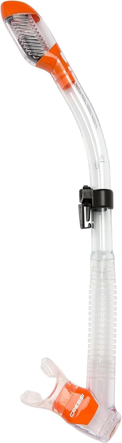 Adult Diving Dry Snorkel Splash Guard And Top Valve Supernova Dry Clear/Orange