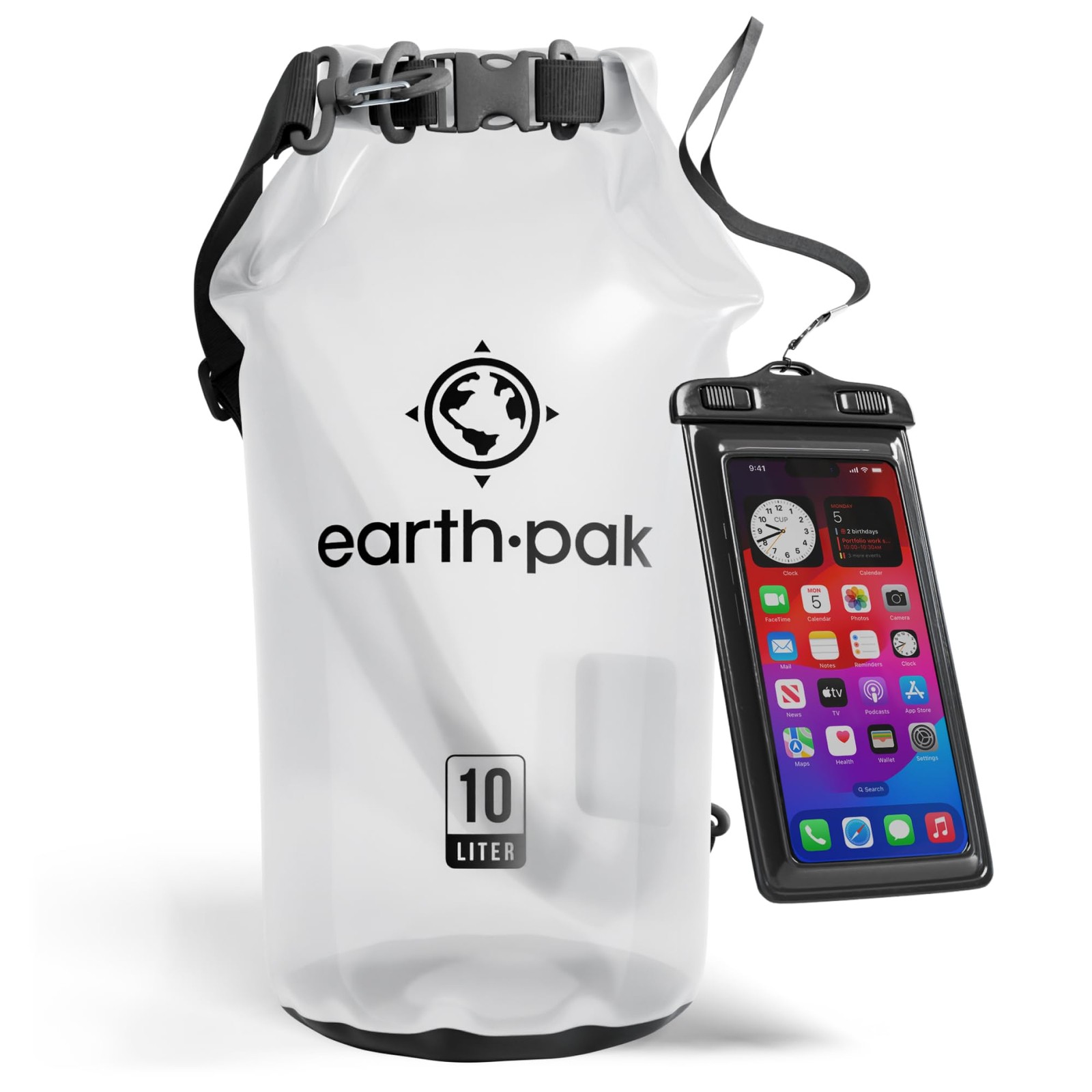 Earth Pak Waterproof Dry Bag – Roll Top Backpack Sack 10L, Clear