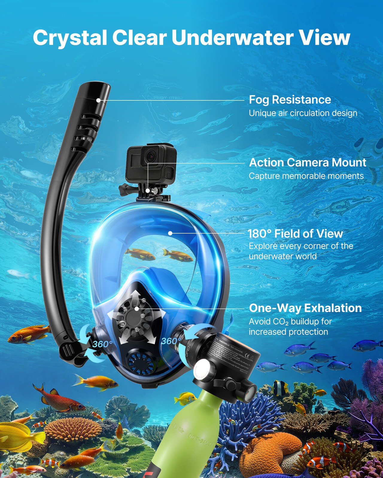 VEVOR Mini Scuba Tank 0.5L Portable Diving Lung Tank with Snorkel Mask 5-10 min