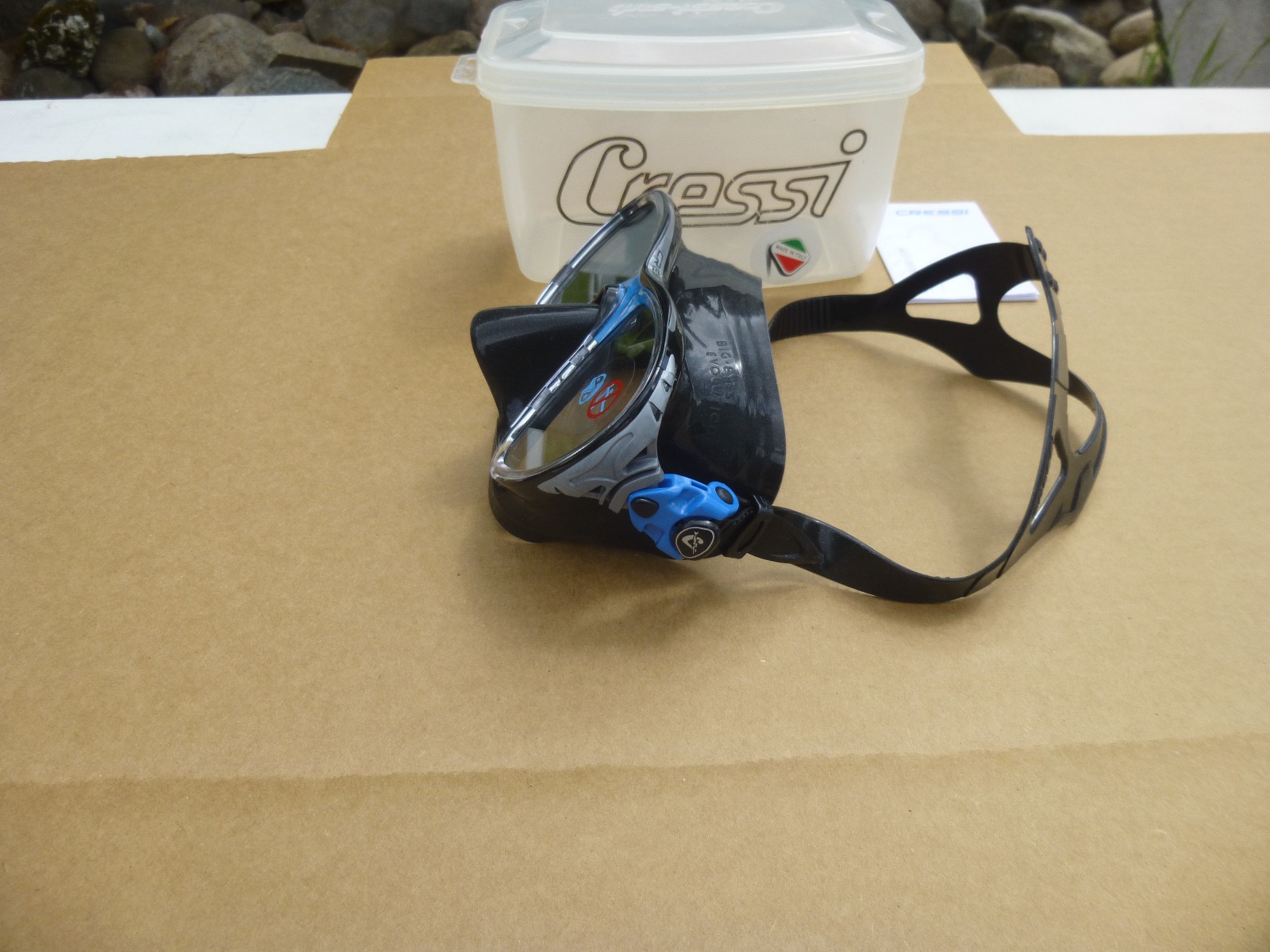CRESSI BIG EYES EVOLUTION BLACK AND BLUE SCUBA DIVING, DIVE MASK W CARRY CASE
