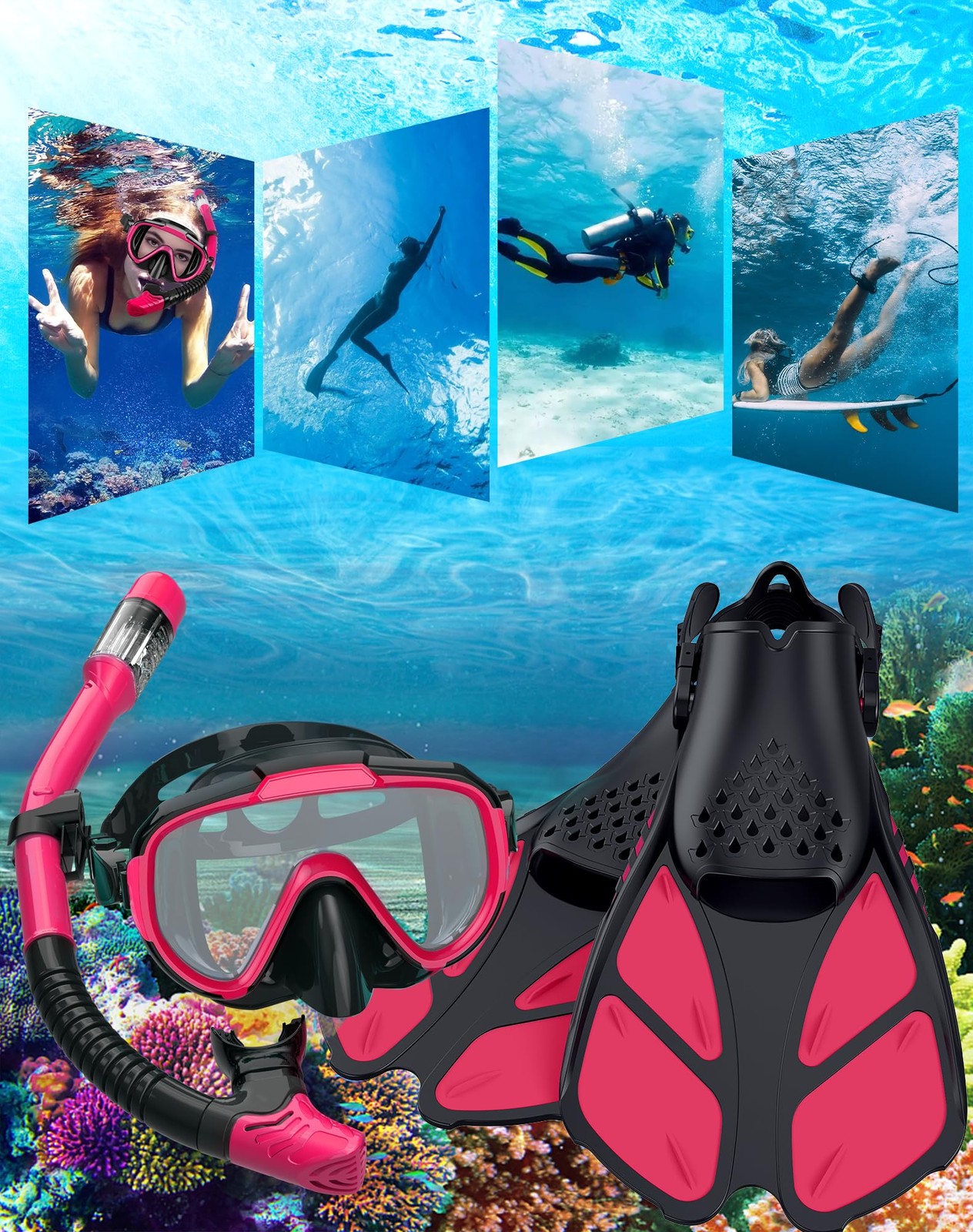 Ubekezele Snorkeling Gear for Adults Men Women,4 in 1 Snorkel Set with Panora…
