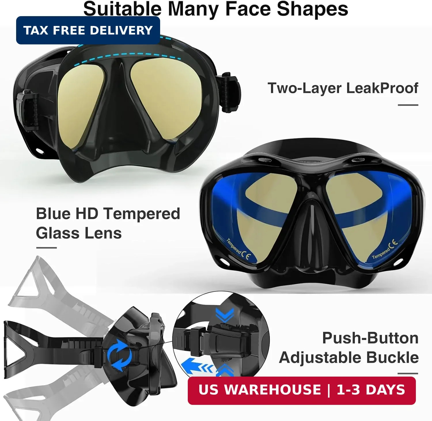 Snorkeling Gear for Adults, Snorkel Mask With Mirrored Tempered Glass Lens 180°