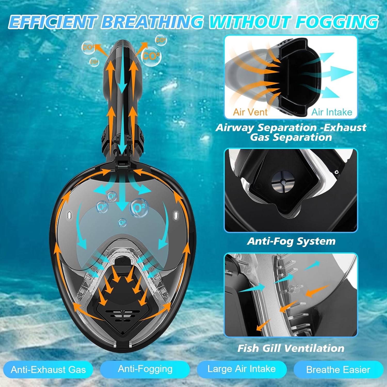 Devilfish Full Face Snorkel Mask Adults, Dry Top System Snorkeling Set with