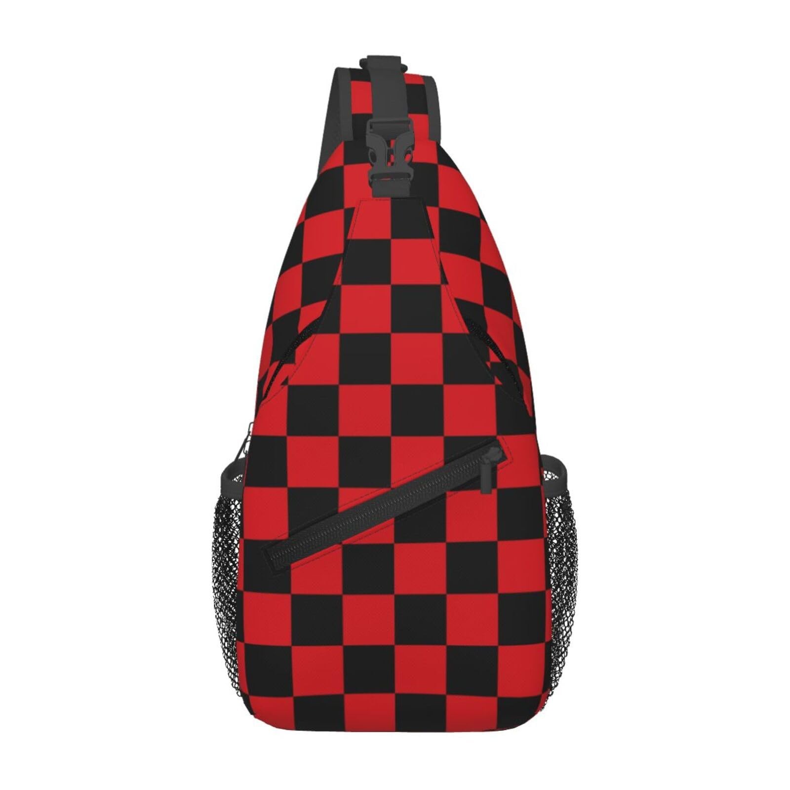 LOSTORCHI Checkered Crossbody Sling Bag for Women 15.3″x7.5″x3.5″, Black Red