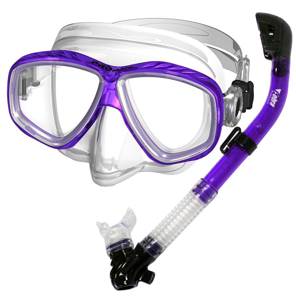 Promate Scuba Dive Snorkeling ProSlender Purge Mask Cobra Dry Snorkel Gear Set