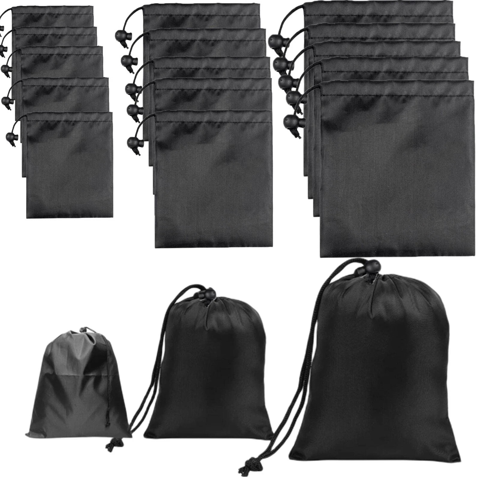 Jarler 15packs Drawstring Bag String with Toggle – 15Pcs Multi Size, Black