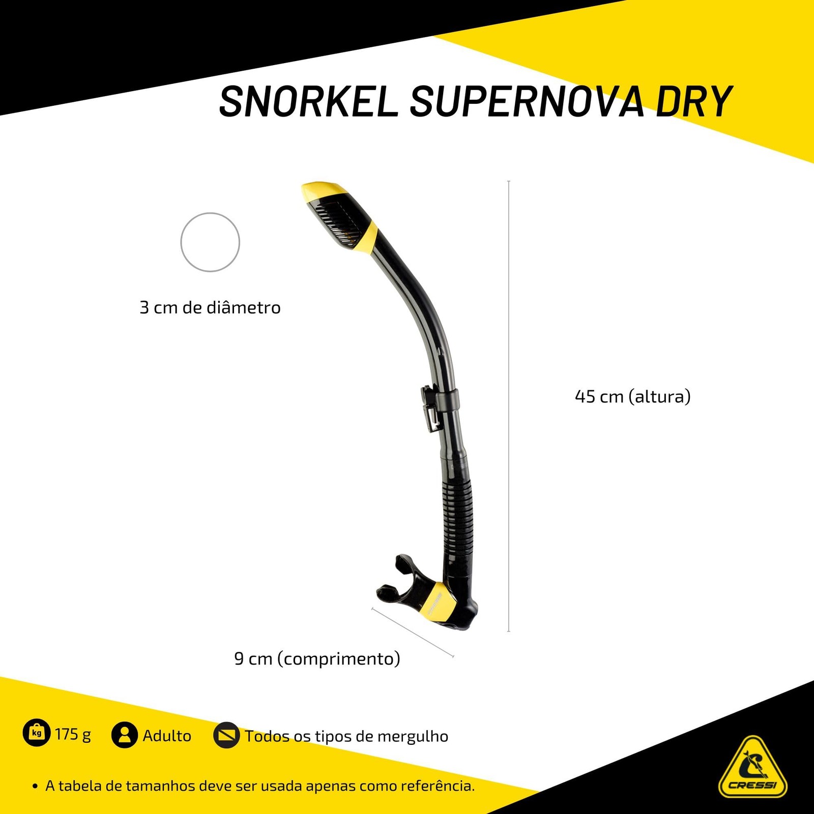 Cressi Supernova Dry Dry Snorkels, Clear/Black