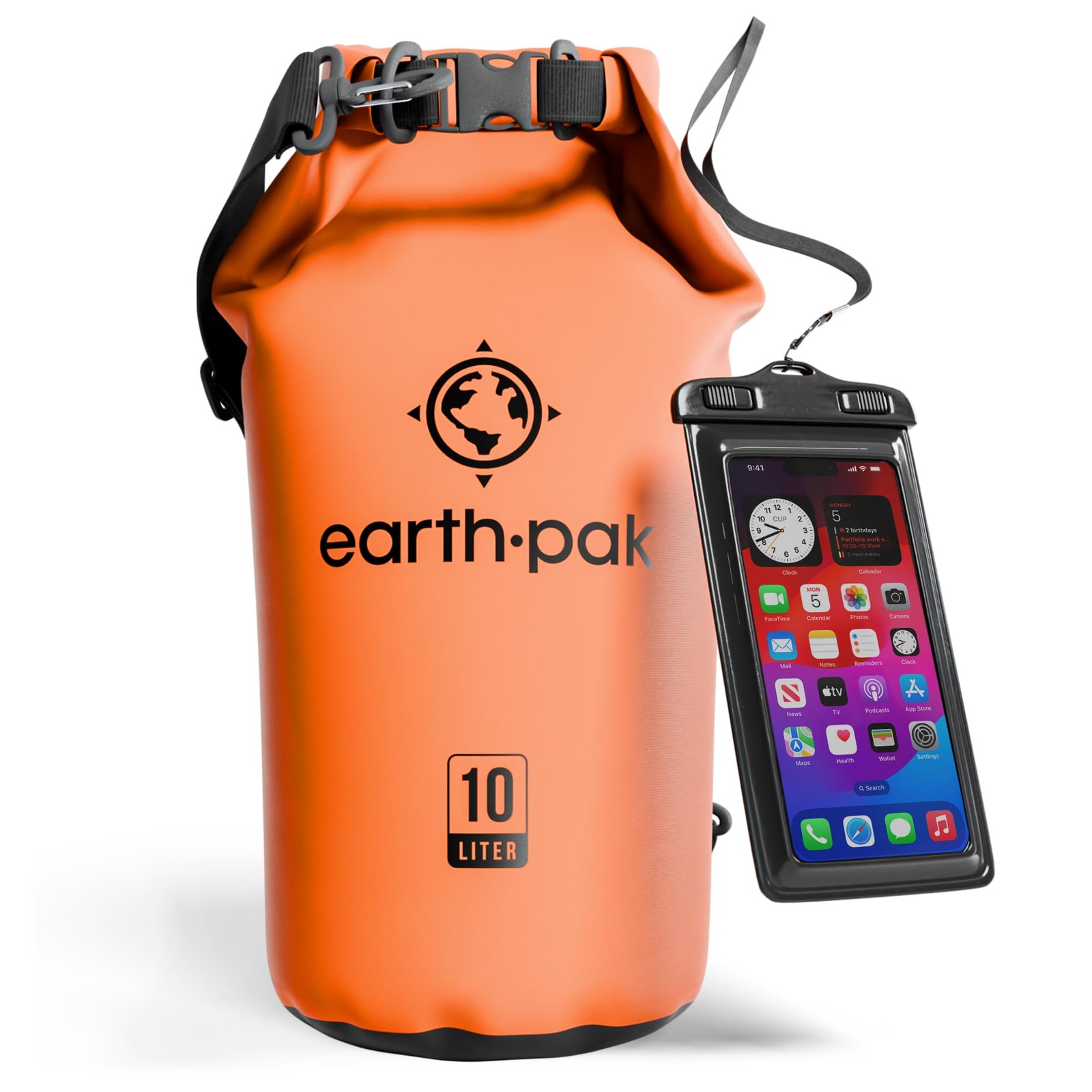 Earth Pak Waterproof Dry Bag – Roll Top Backpack Sack 10L, Orange