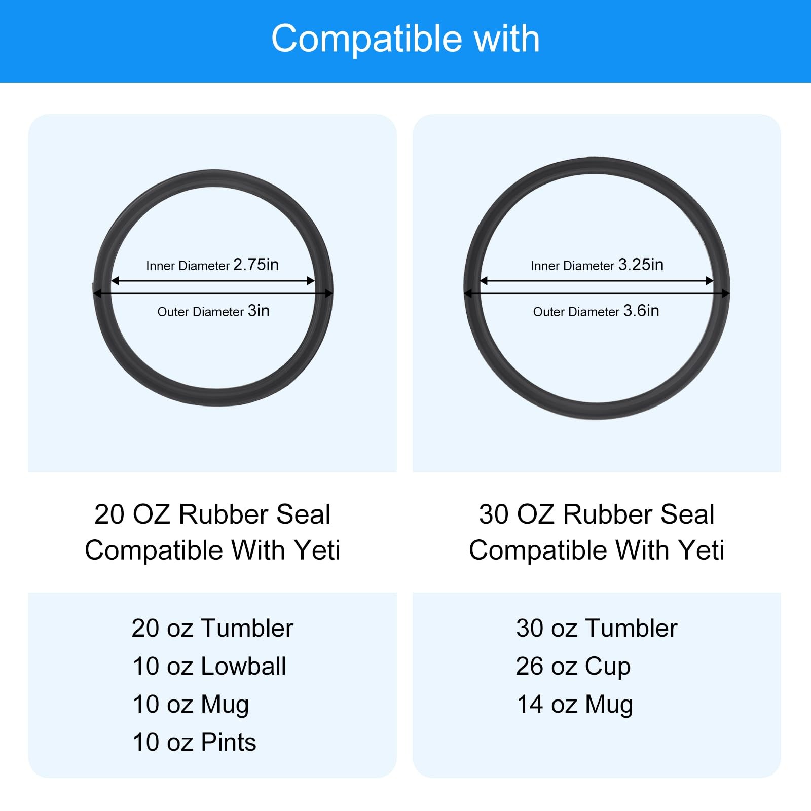 4 Pack Rubber Seal Replacement Compatible with Yeti 20 20oz, black