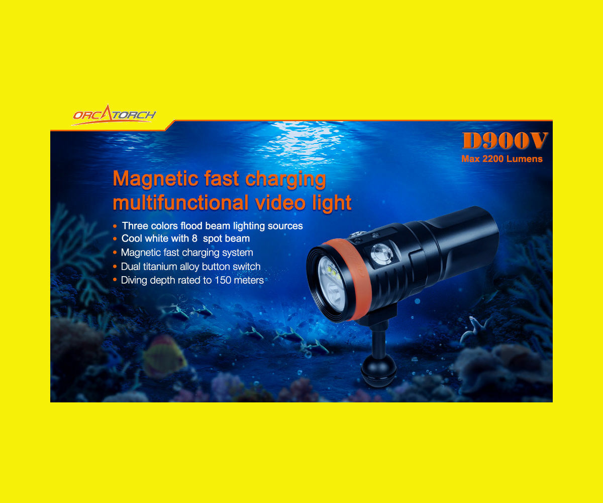 Orca D900V Video & Dive Light Magnetic Rechargable