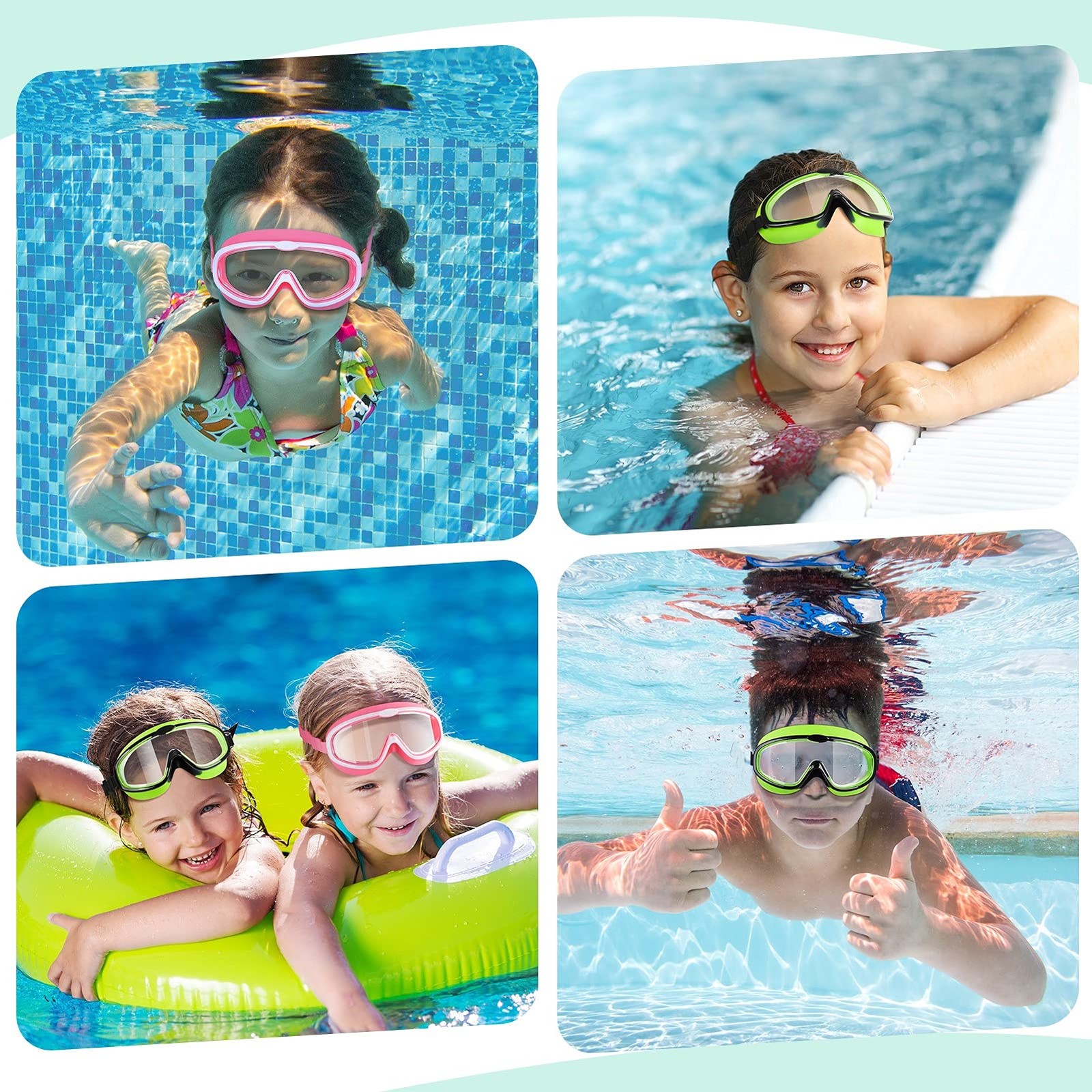 portzon Swimming Goggles Anti Fog One Size, Crystal Green
