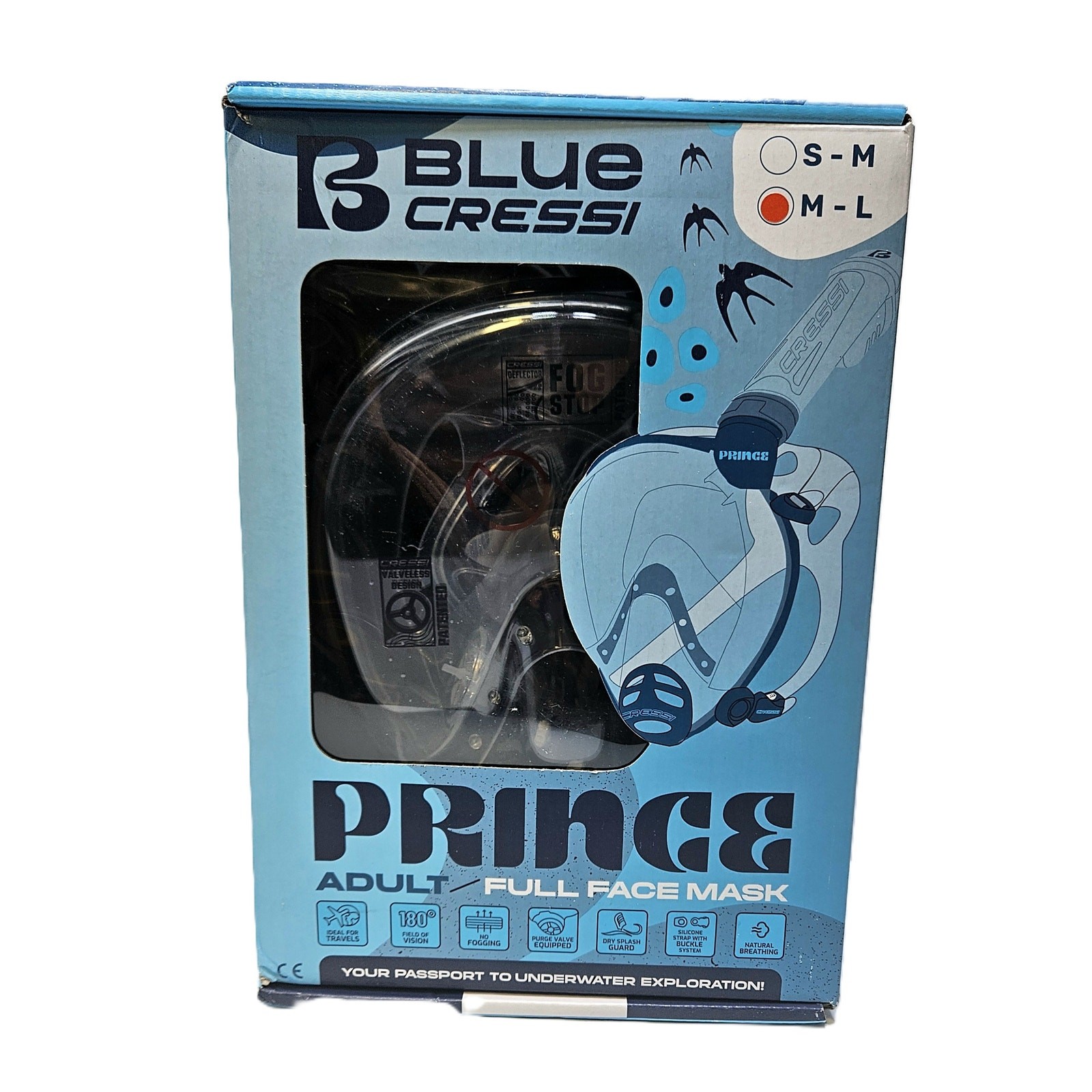 New Cressi Prince Adult Full Face Snorkeling Mask Anti-Fog Clear View M/L