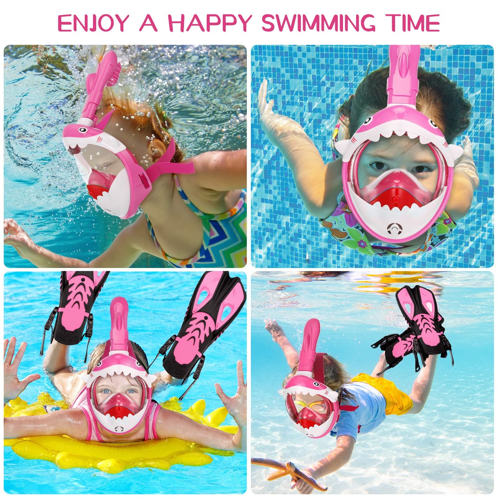2 Pcs Full Face Snorkel Mask for Kids with Adjustable Swim Fins 180 Degree Pa…