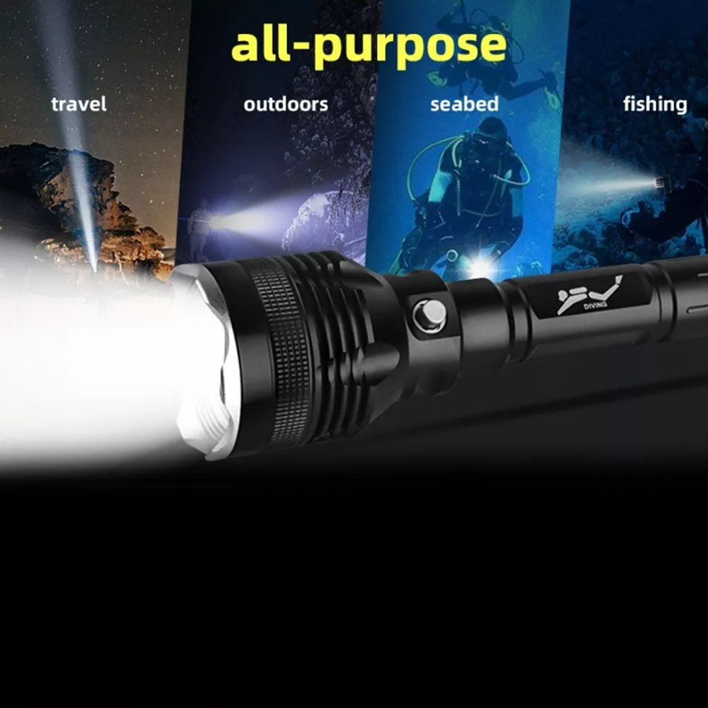 Scuba Diving IPX8 Waterproof Flashlight LED Light 80M Deep Underwater Torch