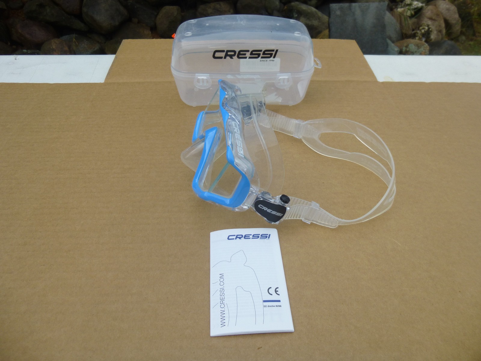 CRESSI WIDE VIEW PANO 3 BLUE WITH CLEAR LENSES SCUBA DIVE MASK AND CARRY CASE