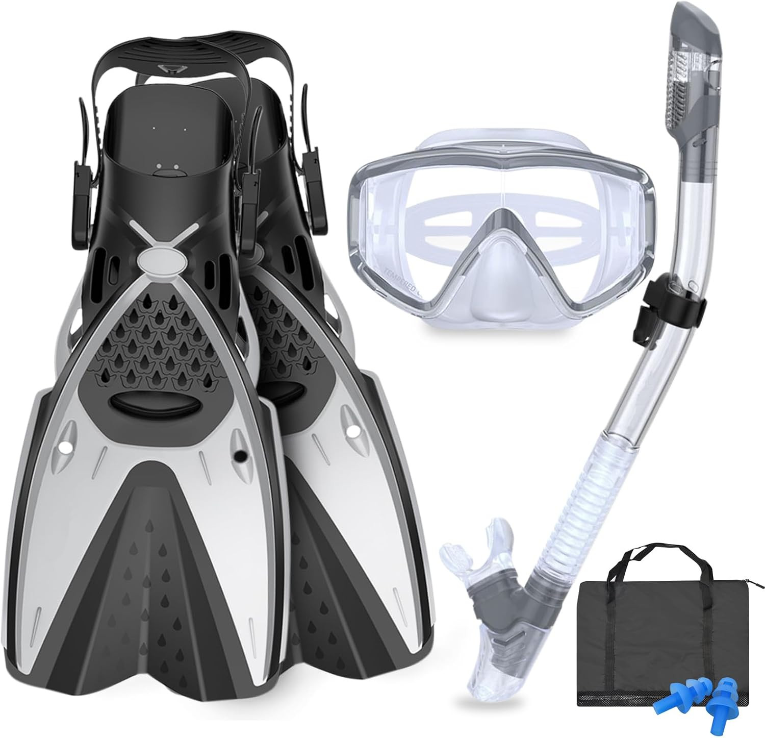 Mask Fins Snorkeling Gear for Adults Men Women, Panoramic View Diving Mask, Anti