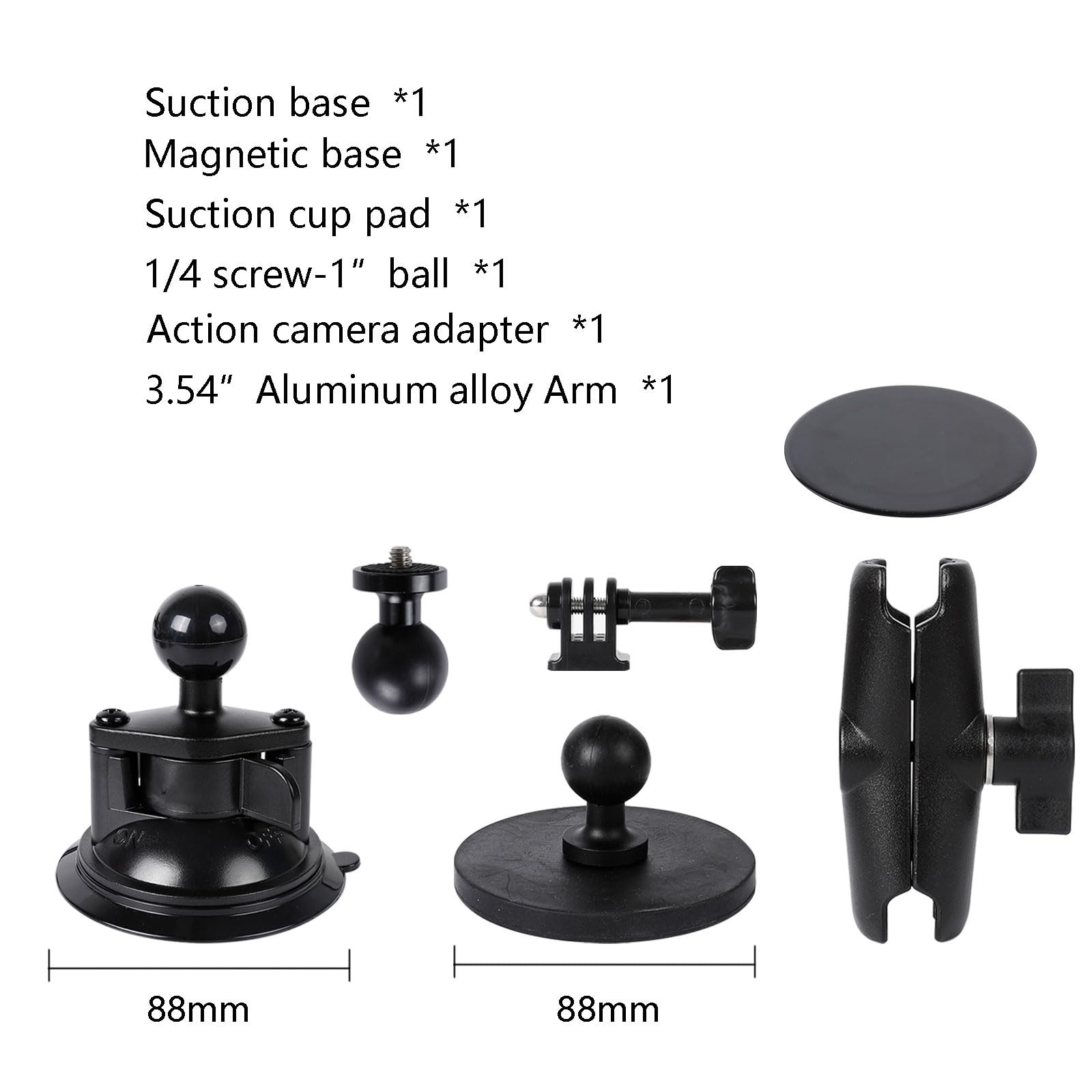 xik 2 in 1 Suction Cup and Magnetic Camera Mount Stand Kit for Small, Black