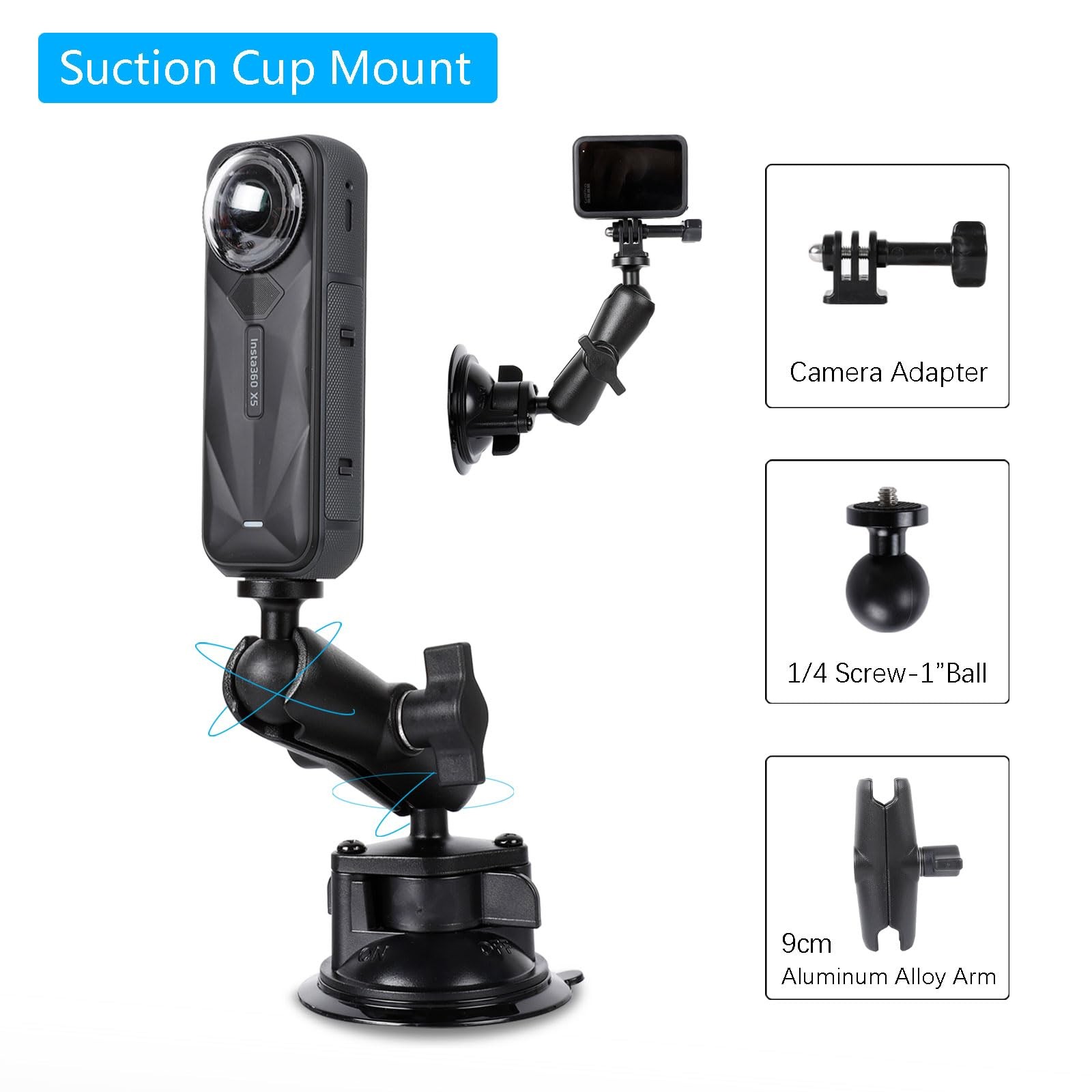 xik 2 in 1 Suction Cup and Magnetic Camera Mount Stand Kit for Small, Black