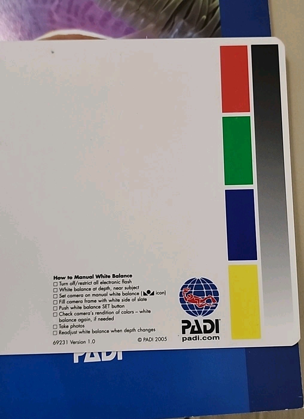 PADI Digital Underwater Photography Manual + White Balance Focus Card