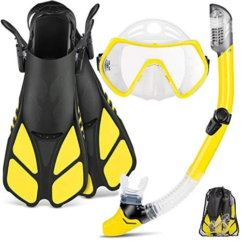 Zeeporte Mask Fin Snorkel Set, Small/Medium Size – Black/Yellow – Free Shipping