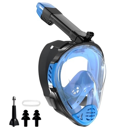 Snorkeling Gear for Adults, Full Face Snorkel Mask, Scuba Small-Medium Blue