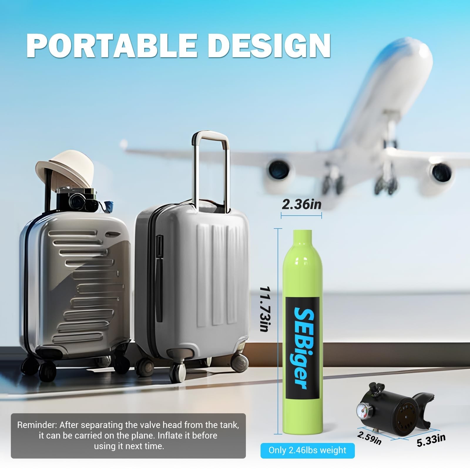 SEBiger Diving Tank with DOT Certification Reusable Scuba 0.5L Pony Bottle Su…
