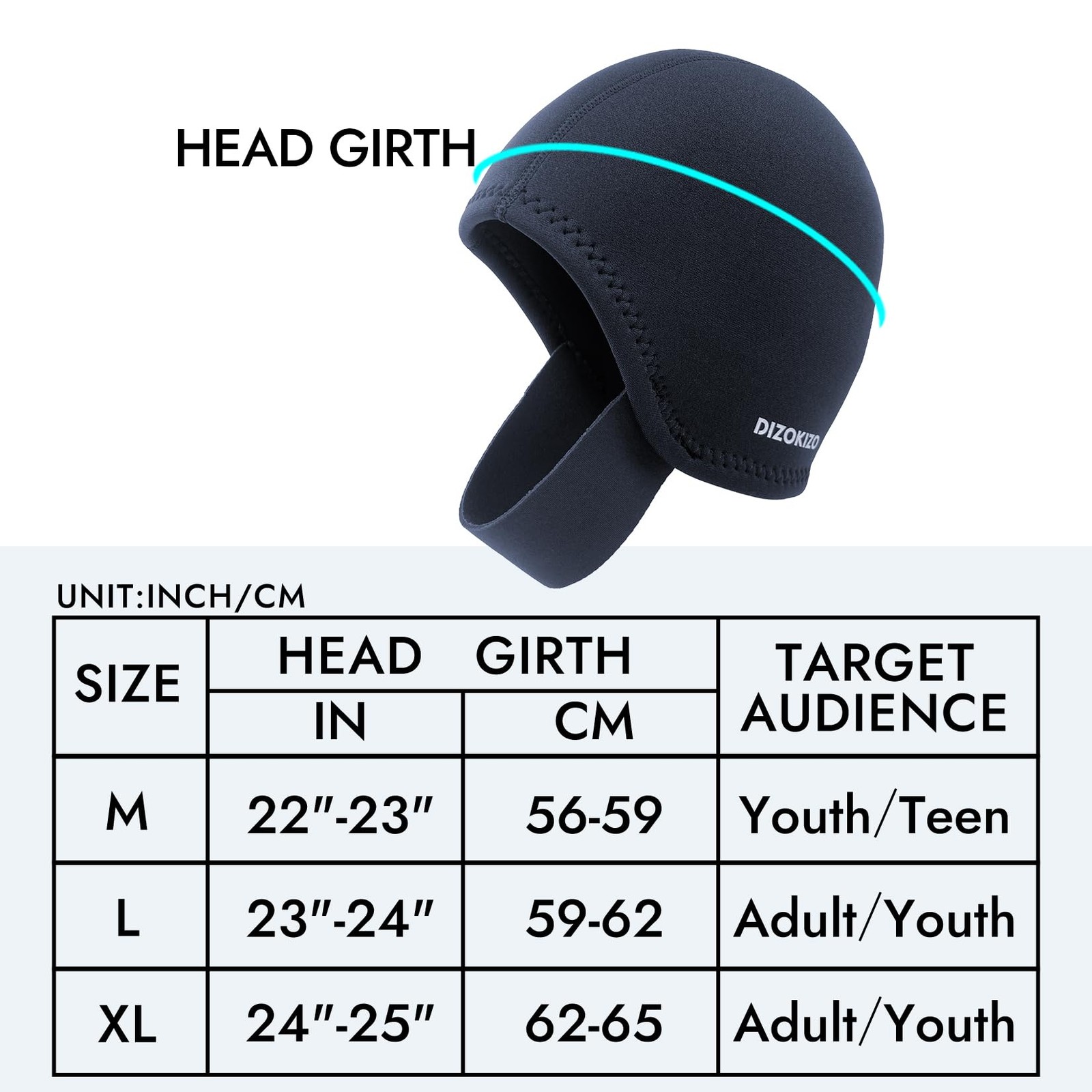 Dizokizo Neoprene Diving Hood for Men Women, Medium, Black-with Straps