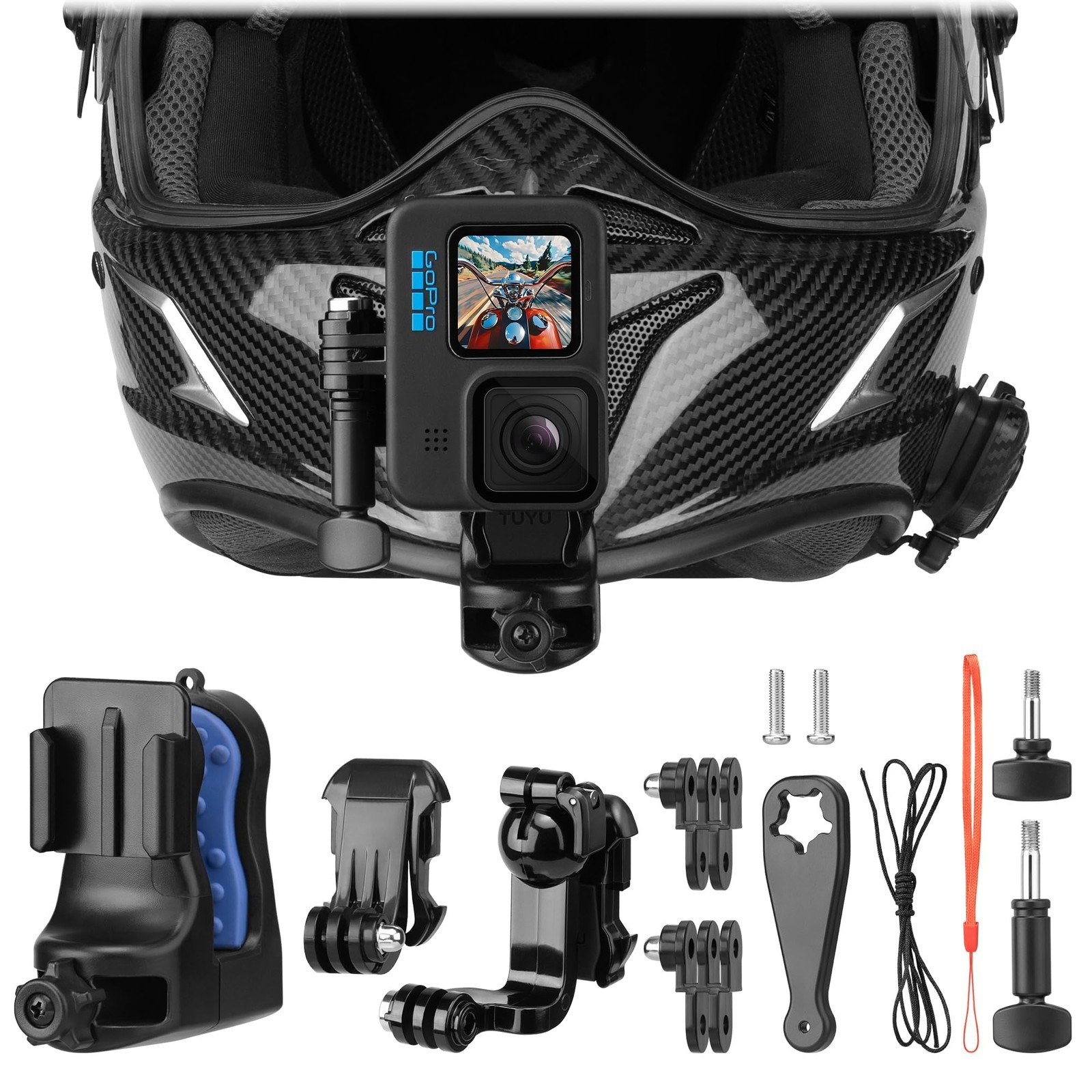 Action Camera Chin Mount for Motorcycle and Dirt Bike Helmet – 360° Black
