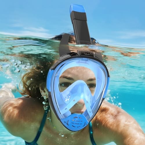 Snorkeling Gear for Adults, Full Face Snorkel Mask, Scuba Small-Medium Blue