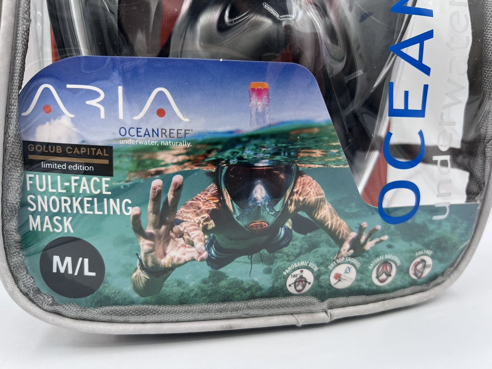 Aria – Ocean Reef – Full Face Snorkel Mask (M/L Black) – Brand New Open Package