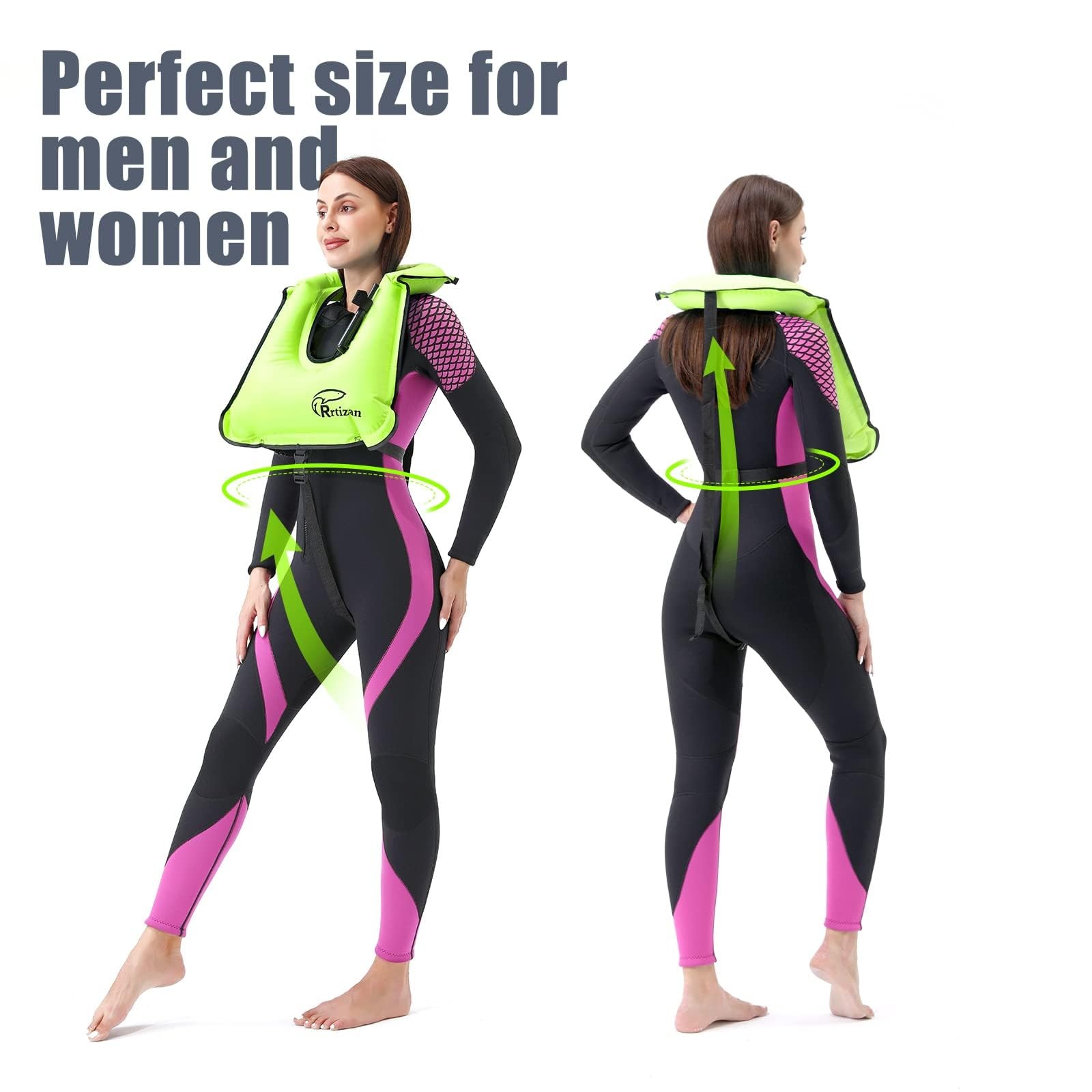 Rrtizan Snorkel Vest, Adults Portable Inflatable Swim Vest One Size, Black