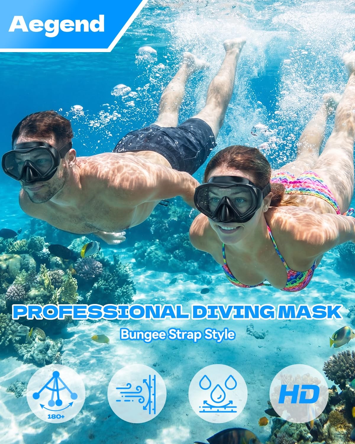 Aegend 2-Pack Snorkel Mask Goggles Nose Cover Adjustable Soft Knitted Strap