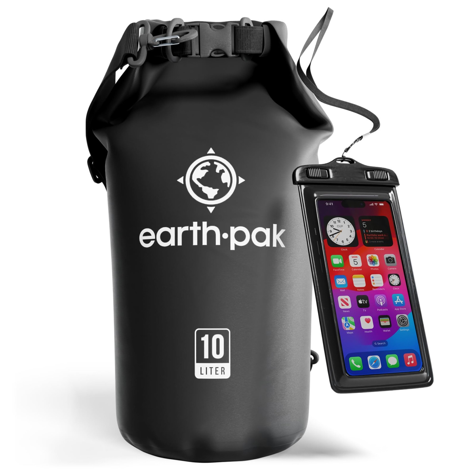 Earth Pak Waterproof Dry Bag – Roll Top Backpack Sack 10L, Black