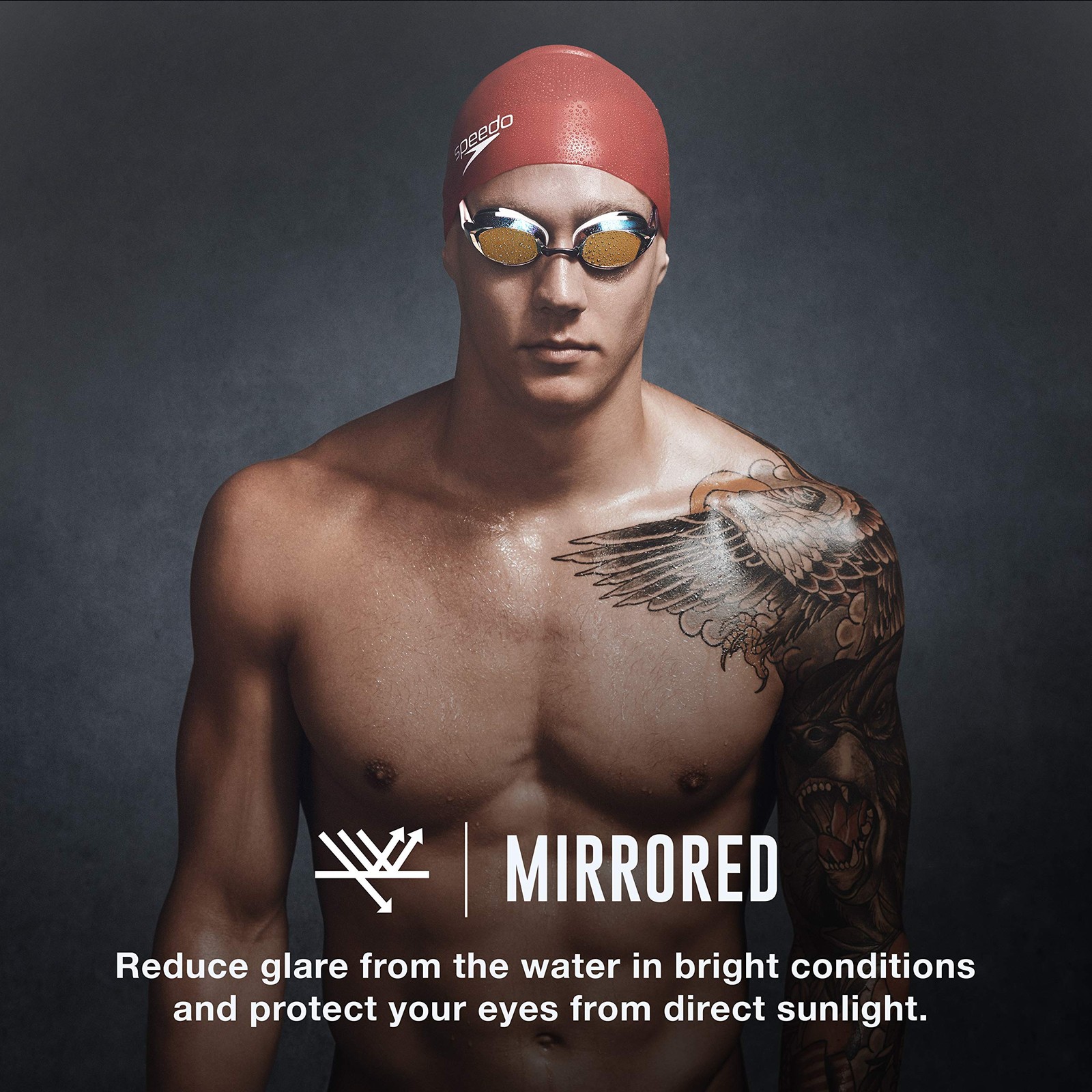 Speedo Unisex-Adult Swim Goggles Mirrored Vanquisher 2.0 One Size, Gold/White
