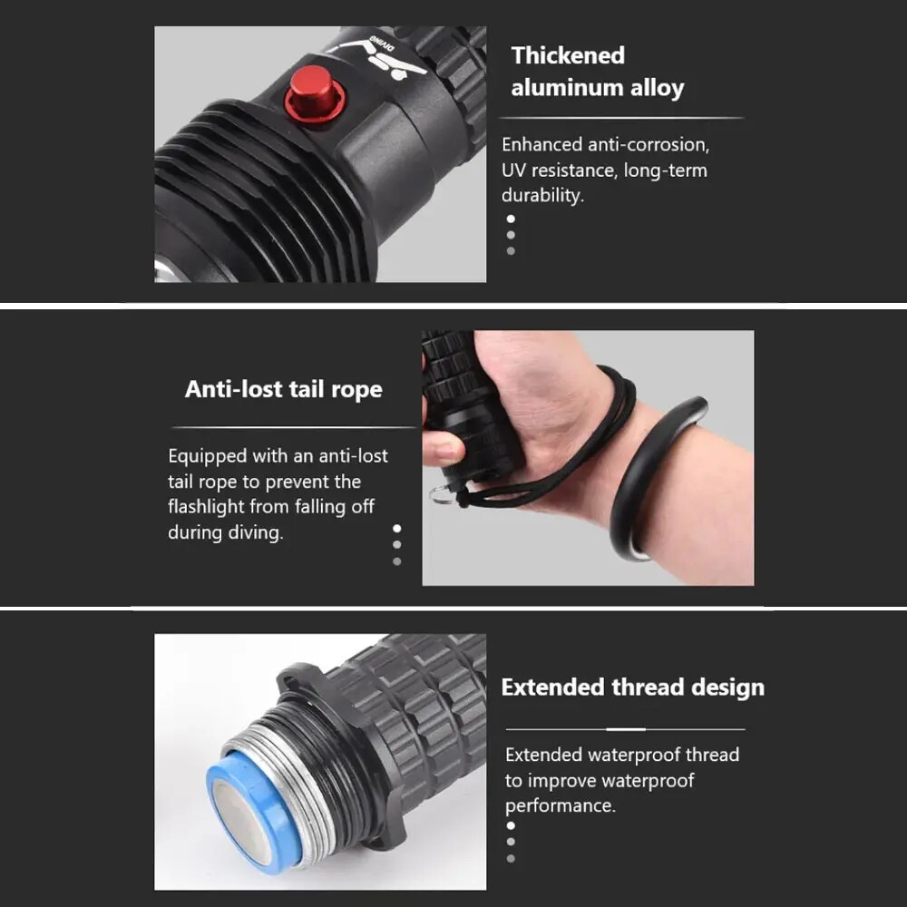 Underwater 90000LM P70 LED Diving Flashlight Waterproof Rechargeable Scuba Torch