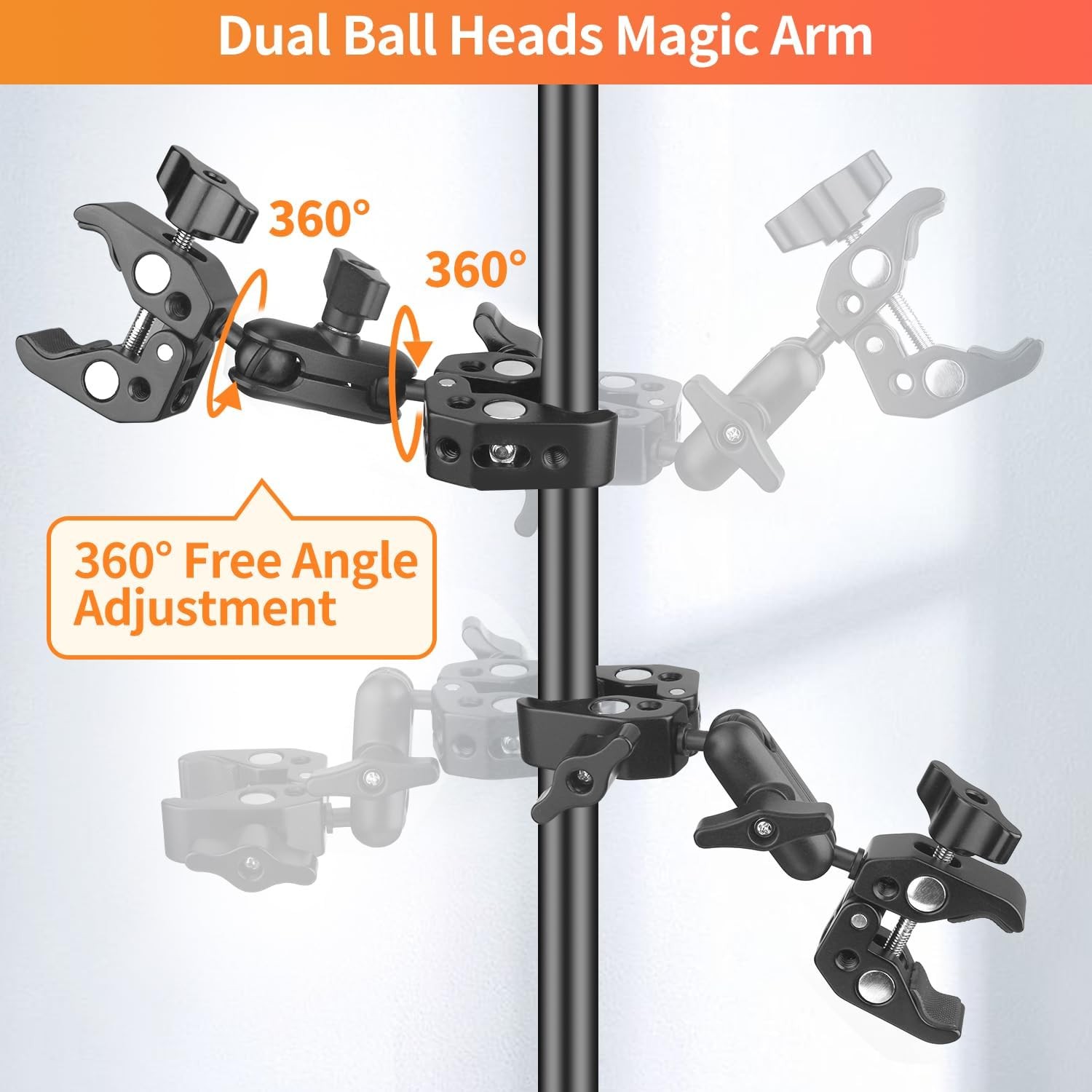 YAYOYA Double Super Clamp Camera Mount, Umbrella Holder Bracket 50mm, Black