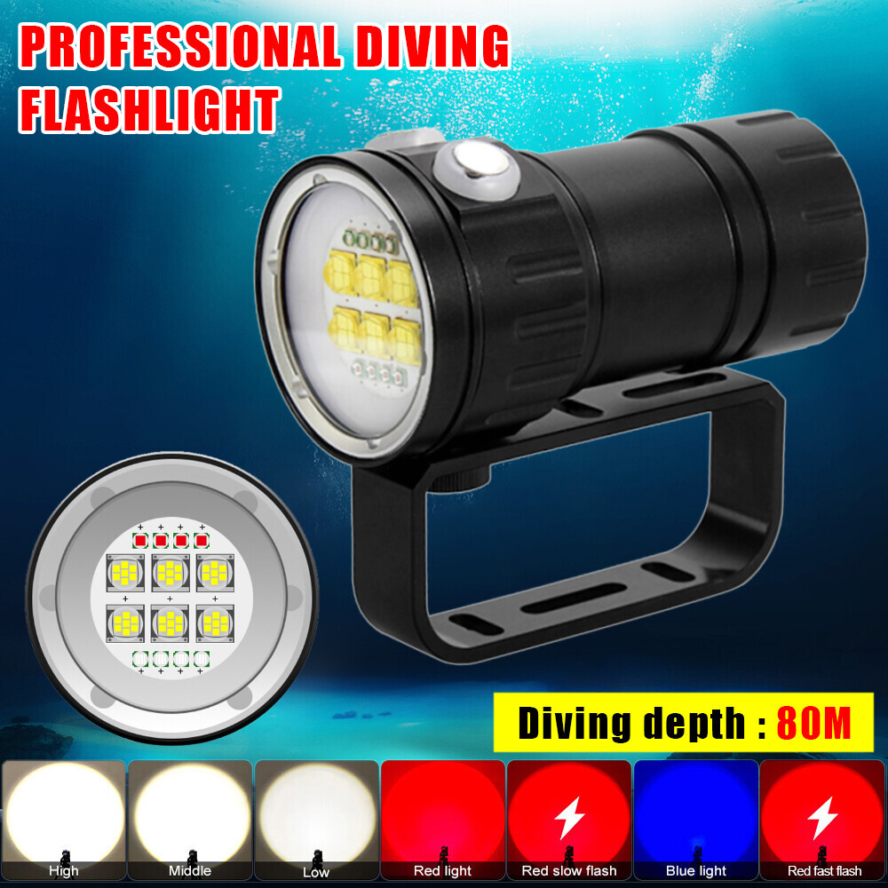25000Lumen LED Scuba Diving Flashlight 500M Underwater Video Photography Light