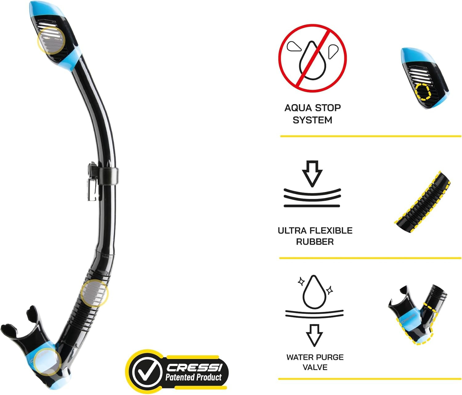 Adult Diving Dry Snorkel with Splash Guard and Top Valve – Supernova Dry: Design