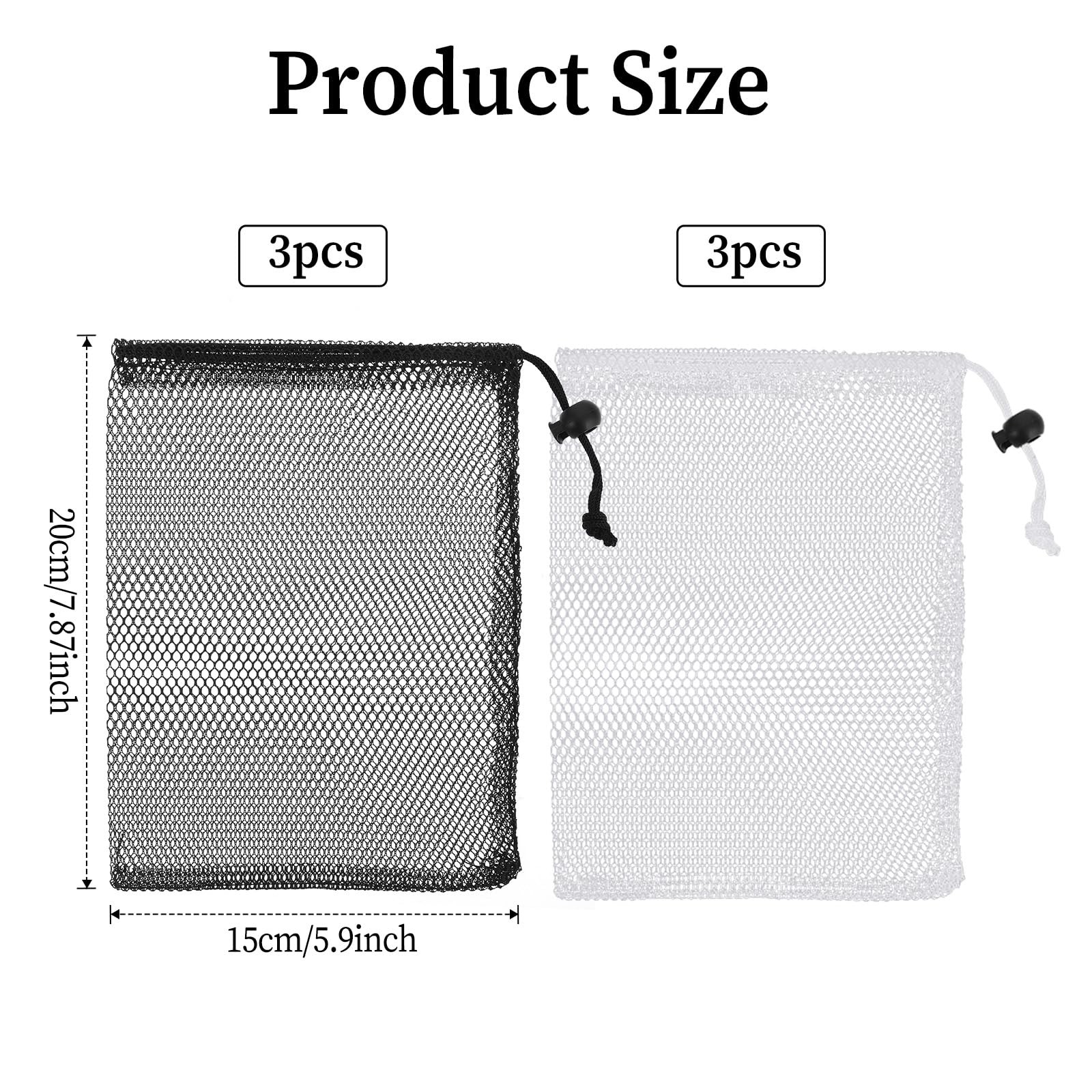 6PCS Small Mesh Drawstring Bags, 20 x 15 cm (7.87 × 5.9 Inch), Black White
