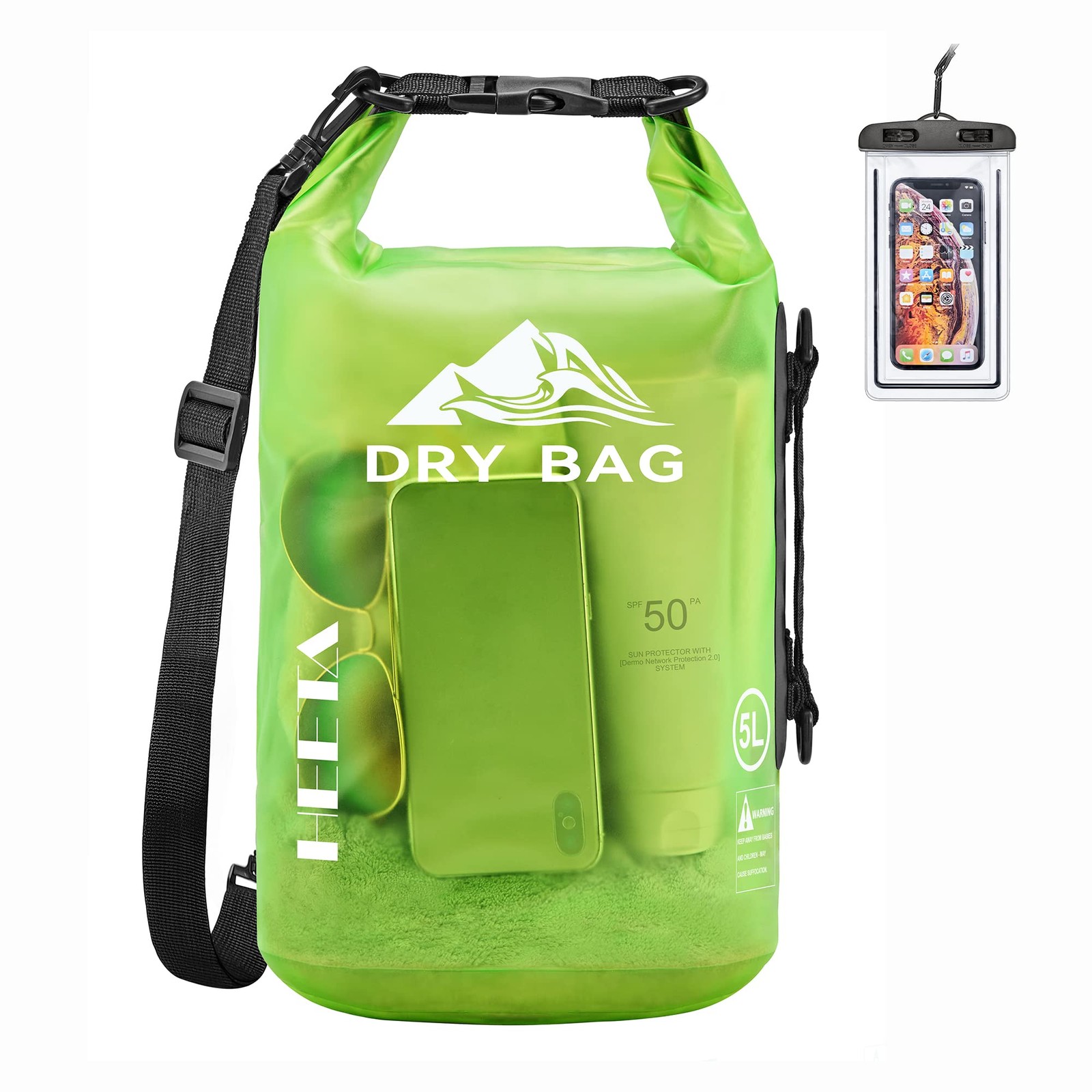 HEETA Dry Bag Waterproof for Women Men, Roll Top Lightweight 10L, Lemon Green