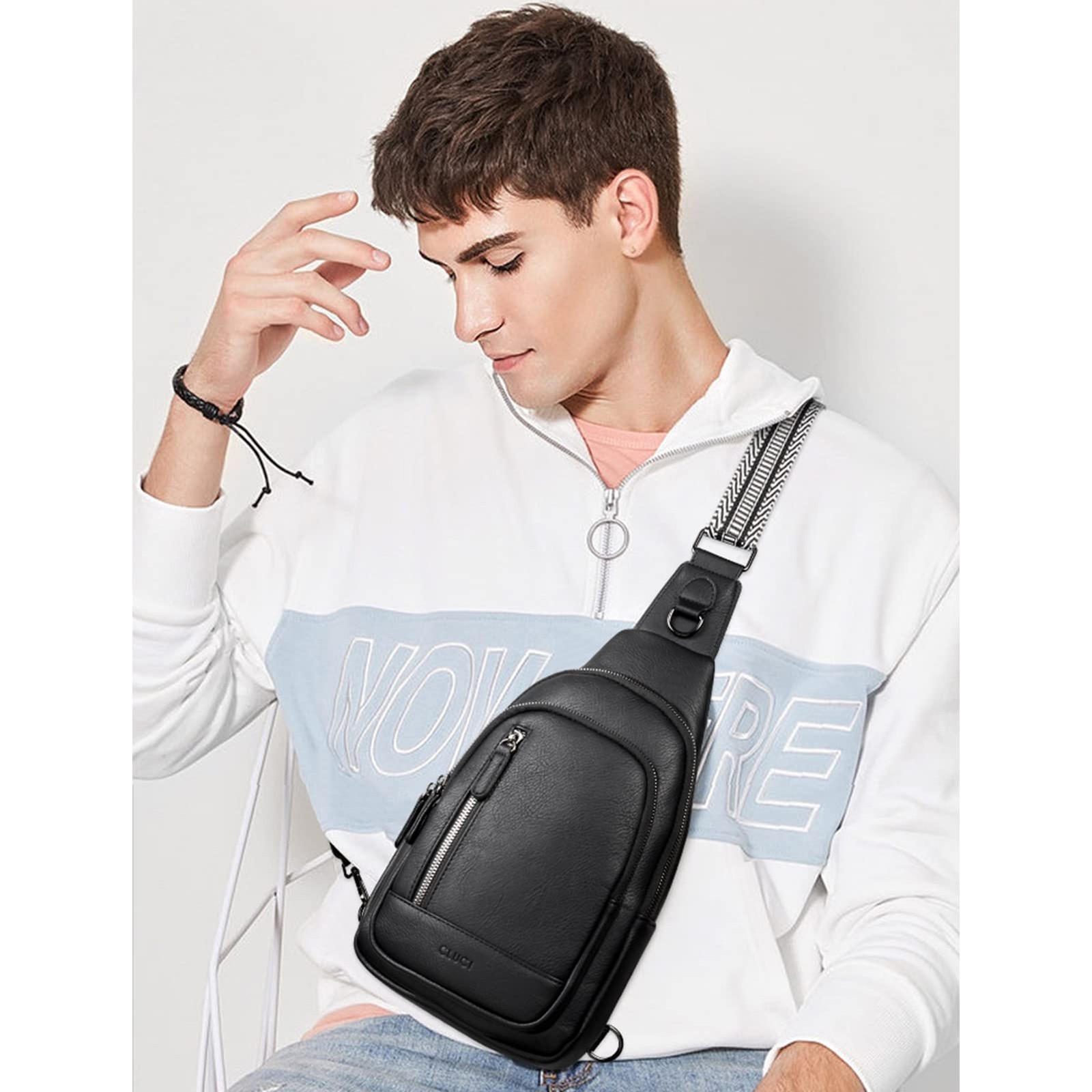 CLUCI Crossbody Bags for Women Men,Leather Sling Bag One Size, 0-2 Black