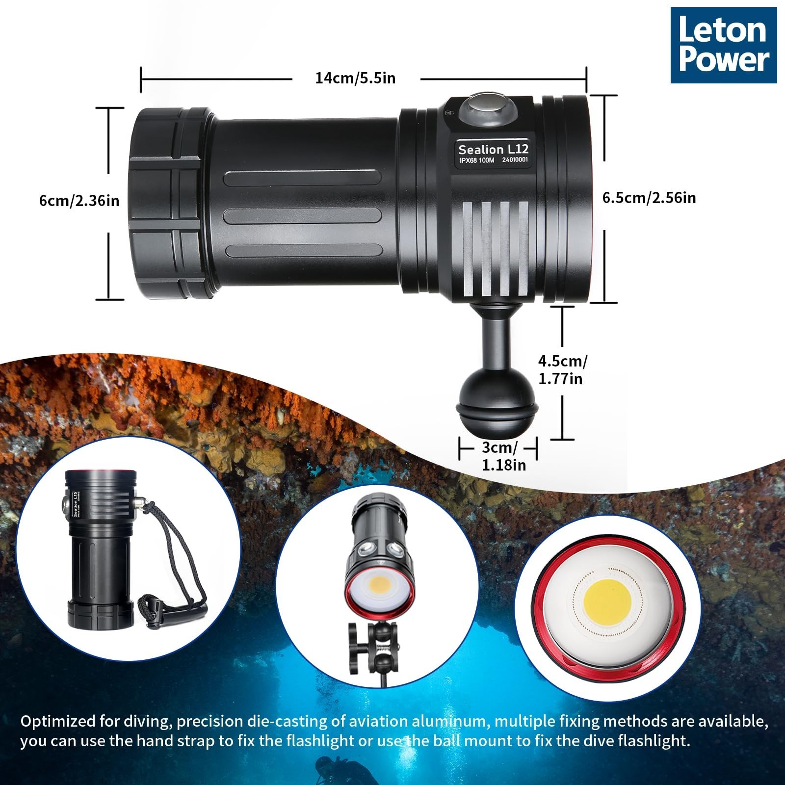 Diving Flashlight, L12 8000Lumens Dive Light,100m Underwater Video Light, Scu…