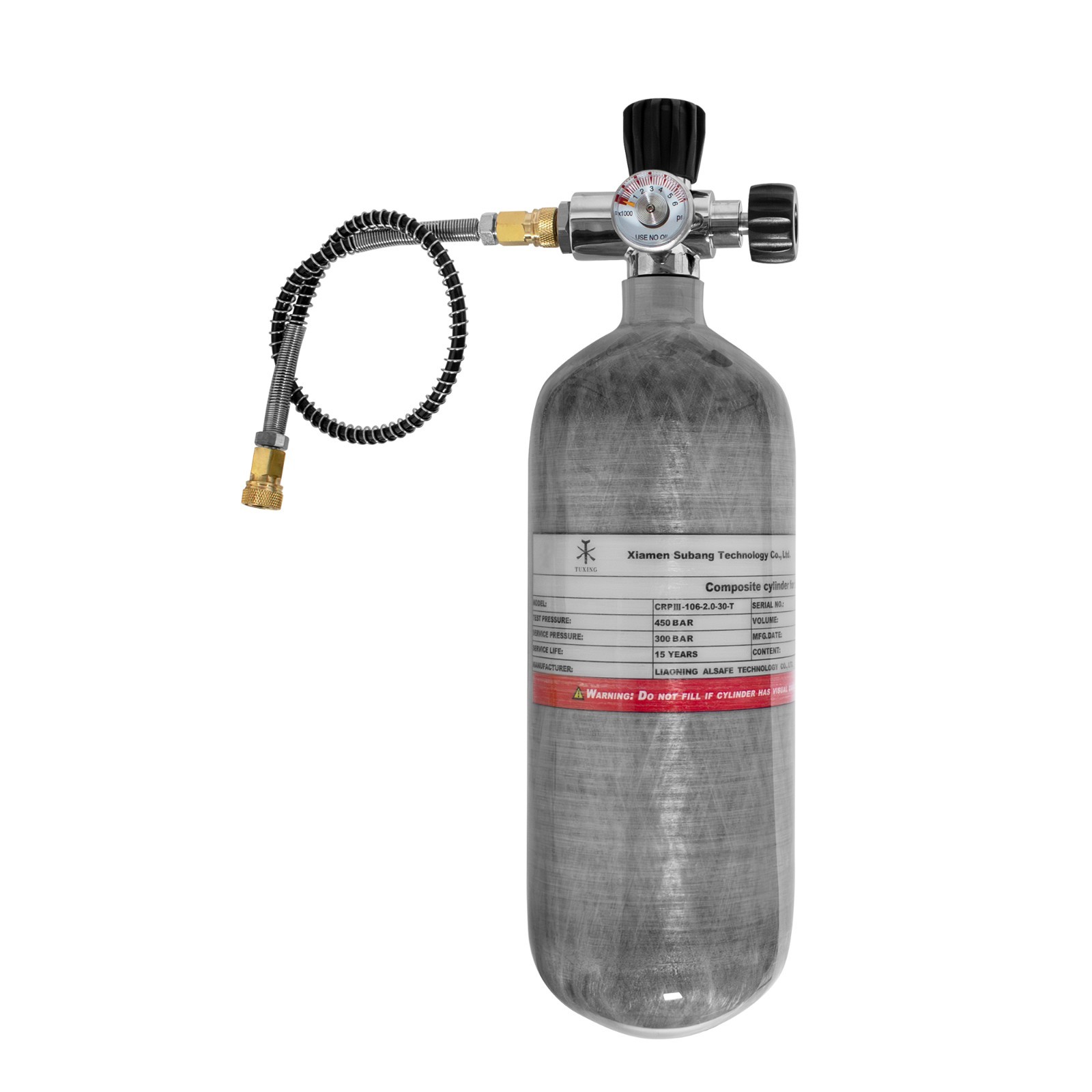 TUXING 4500Psi 2L/122Cu in PCP Air Tank with DIN Valve,Carbon Fiber Cylinder