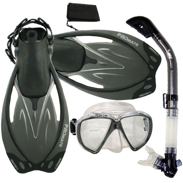 Promate Fish Eyes Mask Dry Snorkel Fins Snorkeling Diving Package Gear Gift Set